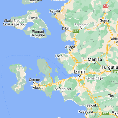 Map showing location of Foça (38.670300, 26.756560)