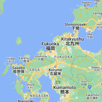 Map showing location of Fukuoka (33.606390, 130.418060)