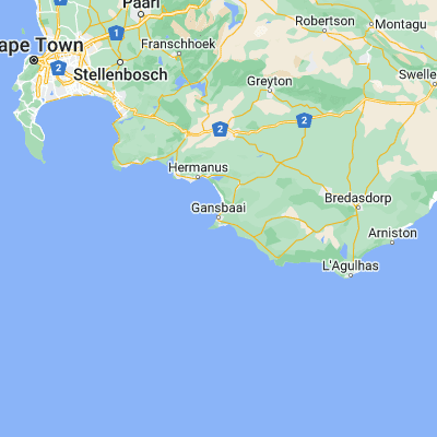 Map showing location of Gaansbaai (-34.582778, 19.352222)
