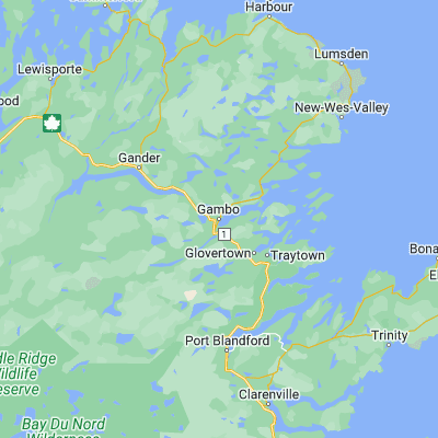 Map showing location of Gambo (48.783200, -54.214820)