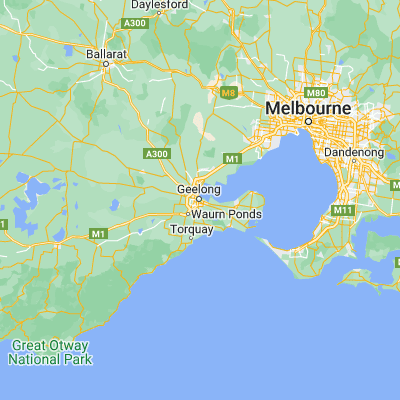 Map showing location of Geelong (-38.147110, 144.360690)