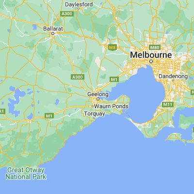 Map showing location of Geelong West (-38.133330, 144.350000)