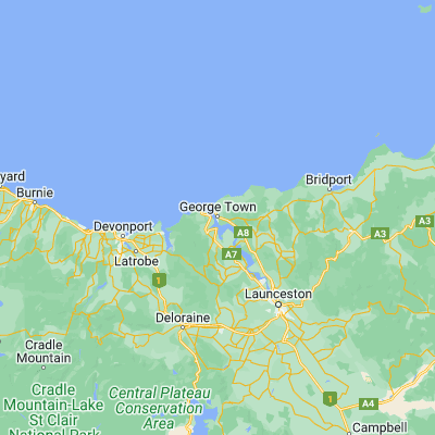 Map showing location of George Town (-41.105590, 146.826060)