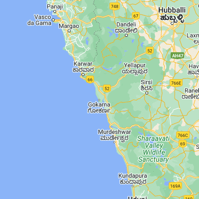 Map showing location of Gokarna (14.550000, 74.316670)