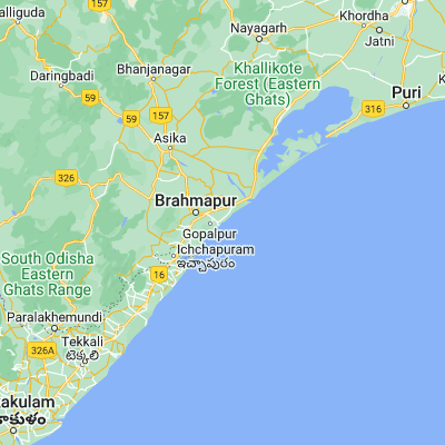 Map showing location of Gopālpur (19.266670, 84.916670)