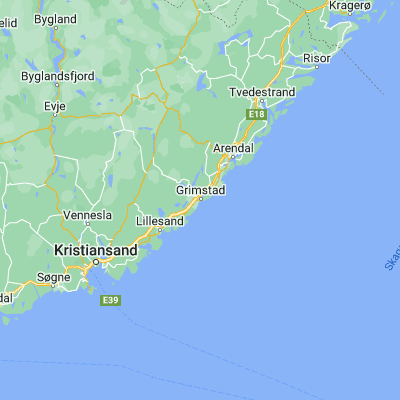 Map showing location of Grimstad (58.340500, 8.593430)