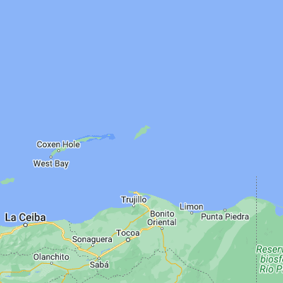 Map showing location of Guanaja (16.400000, -85.900000)
