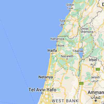 Map showing location of Haifa (32.818410, 34.988500)