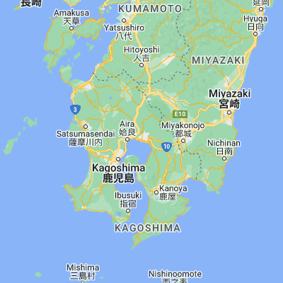 Map showing location of Hamanoichi (31.716670, 130.733330)