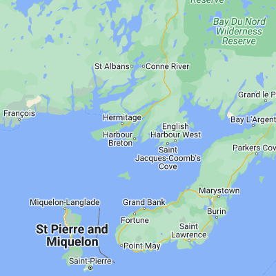 Map showing location of Harbour Breton (47.483250, -55.798330)
