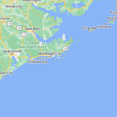 Map showing location of Harkers Island (34.695160, -76.559370)