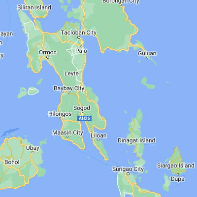 Map showing location of Hingatungan (10.584000, 125.185200)