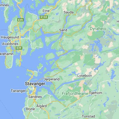 Map showing location of Hjelmeland (59.233330, 6.183330)