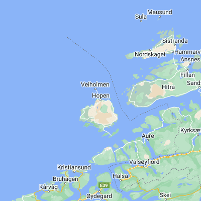 Map showing location of Hopen (63.463440, 8.013900)