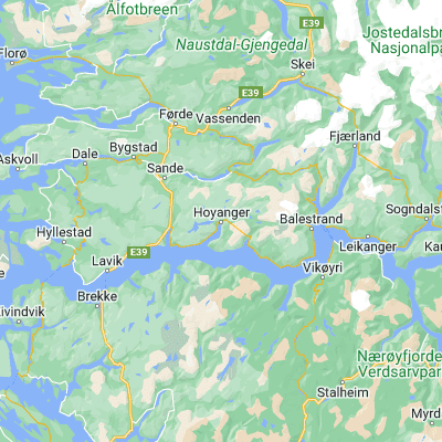 Map showing location of Høyanger (61.220360, 6.074940)