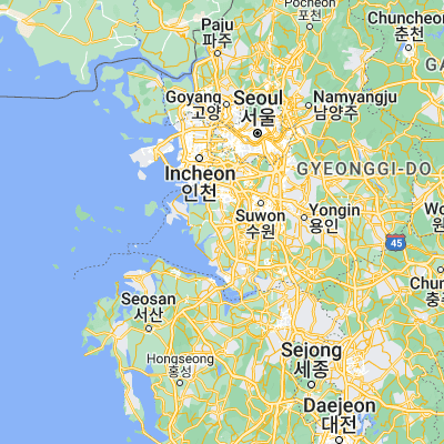 Map showing location of Hwaseong (37.206820, 126.816900)