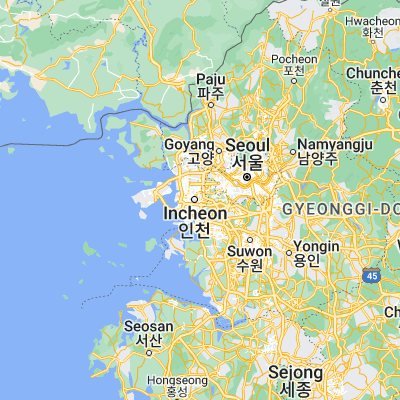 Map showing location of Incheon (37.453610, 126.731670)
