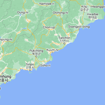 Map showing location of Iwŏn-ŭp (40.323060, 128.655280)