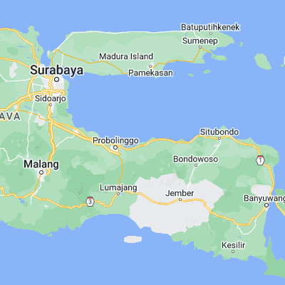 Map showing location of Kalibuntu (-7.736100, 113.417000)