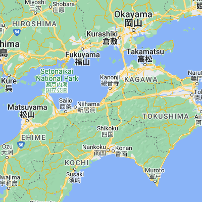 Map showing location of Kawanoe (34.016670, 133.566670)