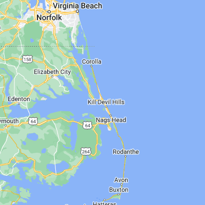 Map showing location of Kitty Hawk (36.064610, -75.705730)