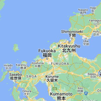 Map showing location of Koga (33.733330, 130.466670)