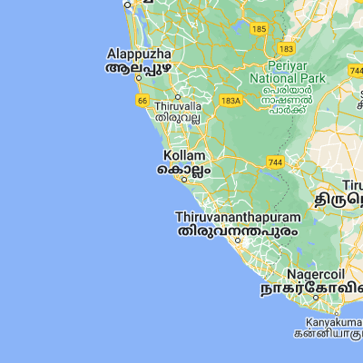 Map showing location of Kollam (8.880560, 76.591670)