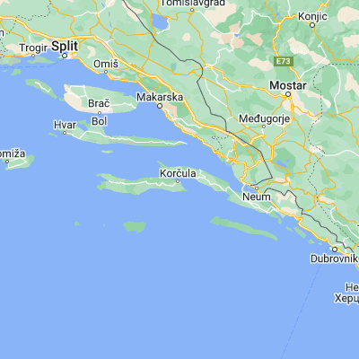 Map showing location of Korčula (42.962220, 17.136940)