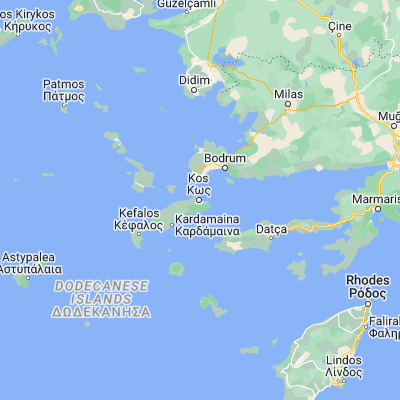 Map showing location of Kos (36.893330, 27.288890)