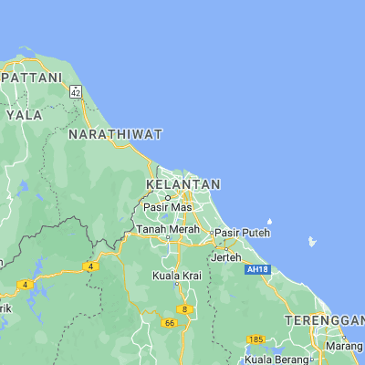 Map showing location of Kota Bharu (6.133280, 102.238600)