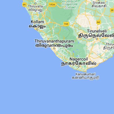 Map showing location of Kovalam (8.366670, 76.996670)