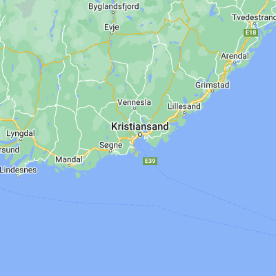 Map showing location of Kristiansand (58.146710, 7.995600)