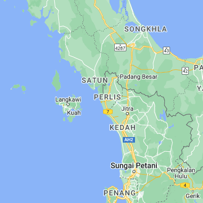 Map showing location of Kuala Perlis (6.400000, 100.133330)
