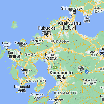 Map showing location of Kurume (33.316670, 130.516670)