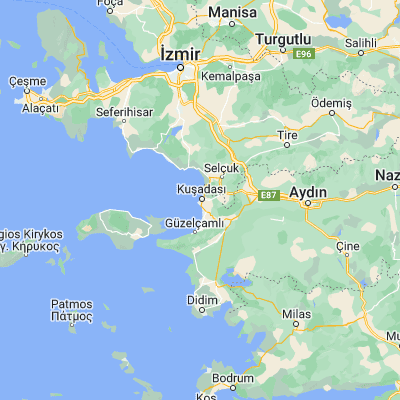 Map showing location of Kuşadası (37.855620, 27.256600)