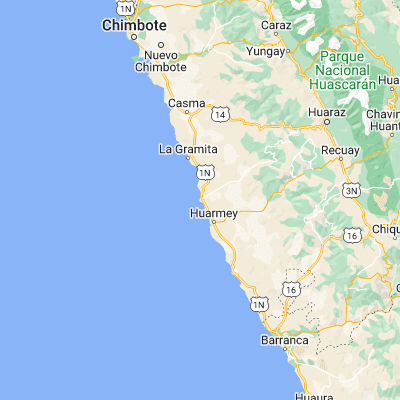 Map showing location of La Caleta Culebras (-9.948890, -78.225280)