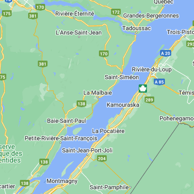 Map showing location of La Malbaie (47.657530, -70.155940)
