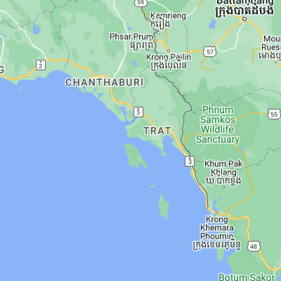 Map showing location of Laem Ngop (12.171700, 102.394890)