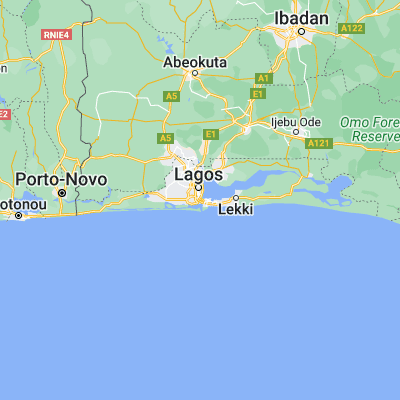 Map showing location of Lagos (6.453060, 3.395830)