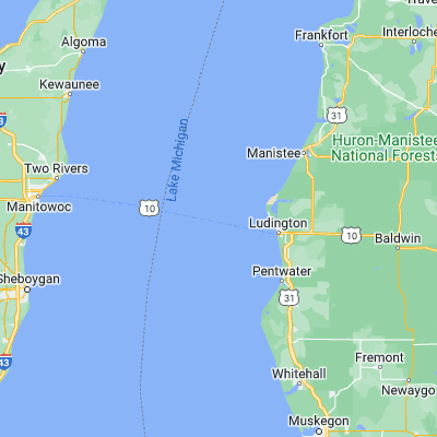 Map showing location of Lake Michigan (44.007780, -86.756980)