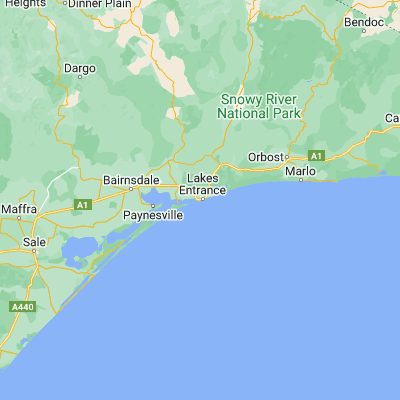 Map showing location of Lakes Entrance (-37.881150, 147.981030)