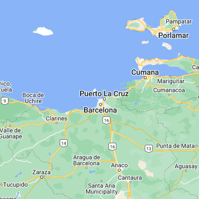 Map showing location of Lecherías (10.197690, -64.694070)