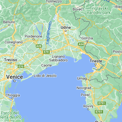 Map showing location of Lignano Sabbiadoro (45.692220, 13.148060)