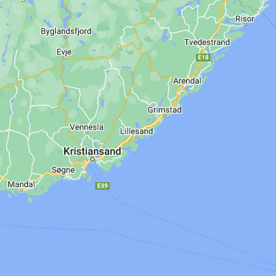 Map showing location of Lillesand (58.248790, 8.377800)