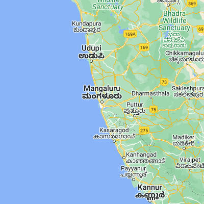Map showing location of Mangalore (12.917230, 74.856030)