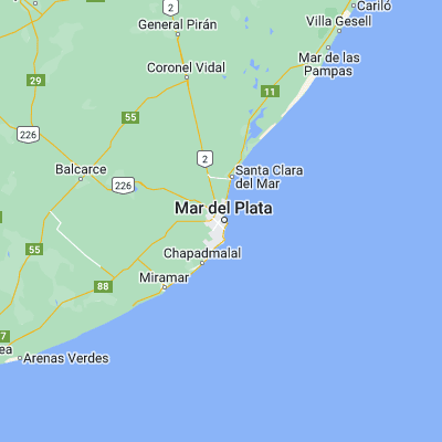 Map showing location of Mar del Plata (-38.002280, -57.557540)