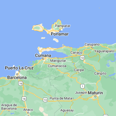 Map showing location of Marigüitar (10.447160, -63.904490)