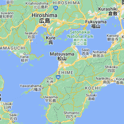 Map showing location of Matsuyama (33.839160, 132.765740)