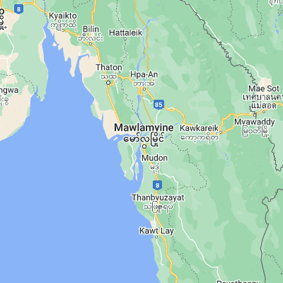 Map showing location of Mawlamyine (16.491390, 97.625560)