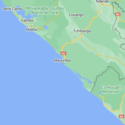 Map showing location of Mayumba (-3.431980, 10.655400)